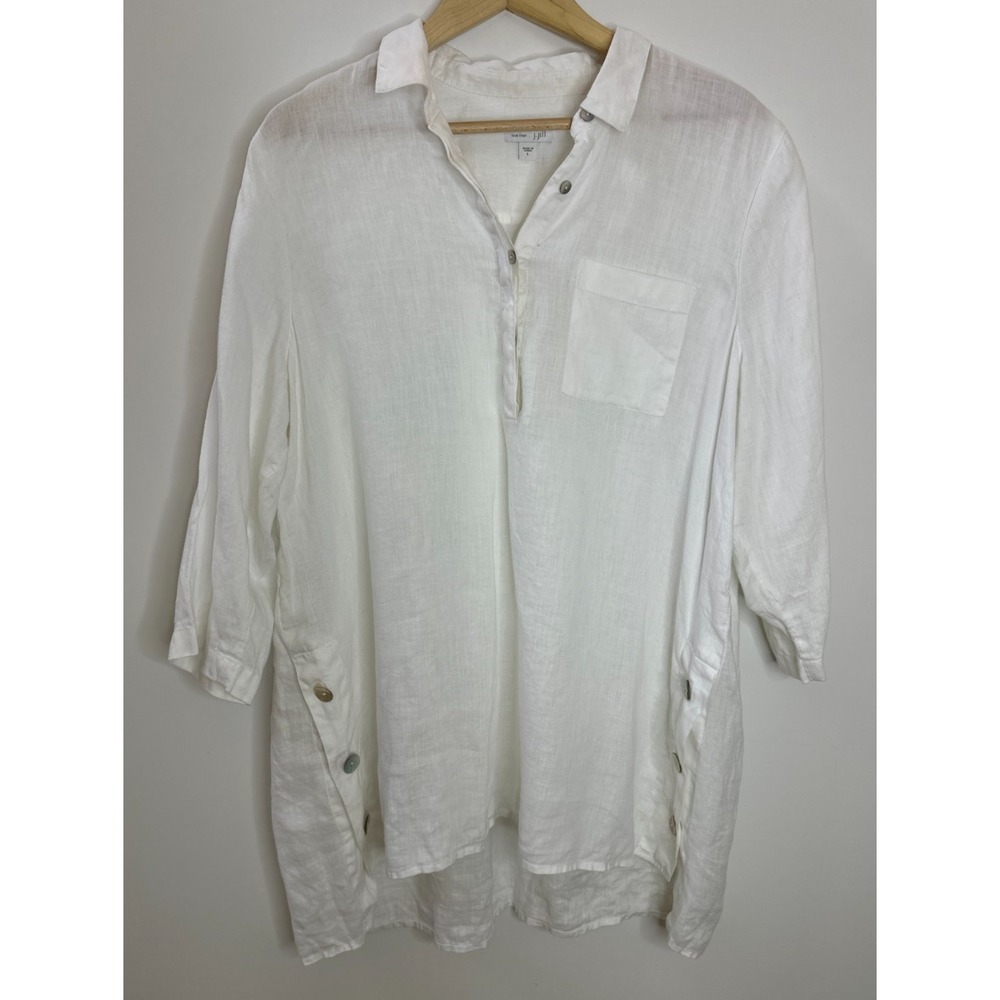 J. Jill Love Linen White Button Side Tunic Top Large Lagonlook Resort Coastal - Picture 10 of 10